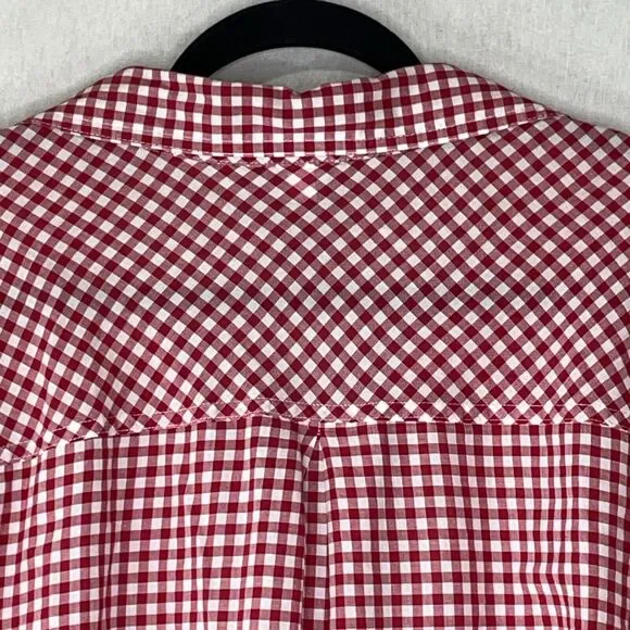 Catherines Plus Size Top Blouse Button Down 3X Red White Gingham Tabbed Sleeves - Picture 8 of 12